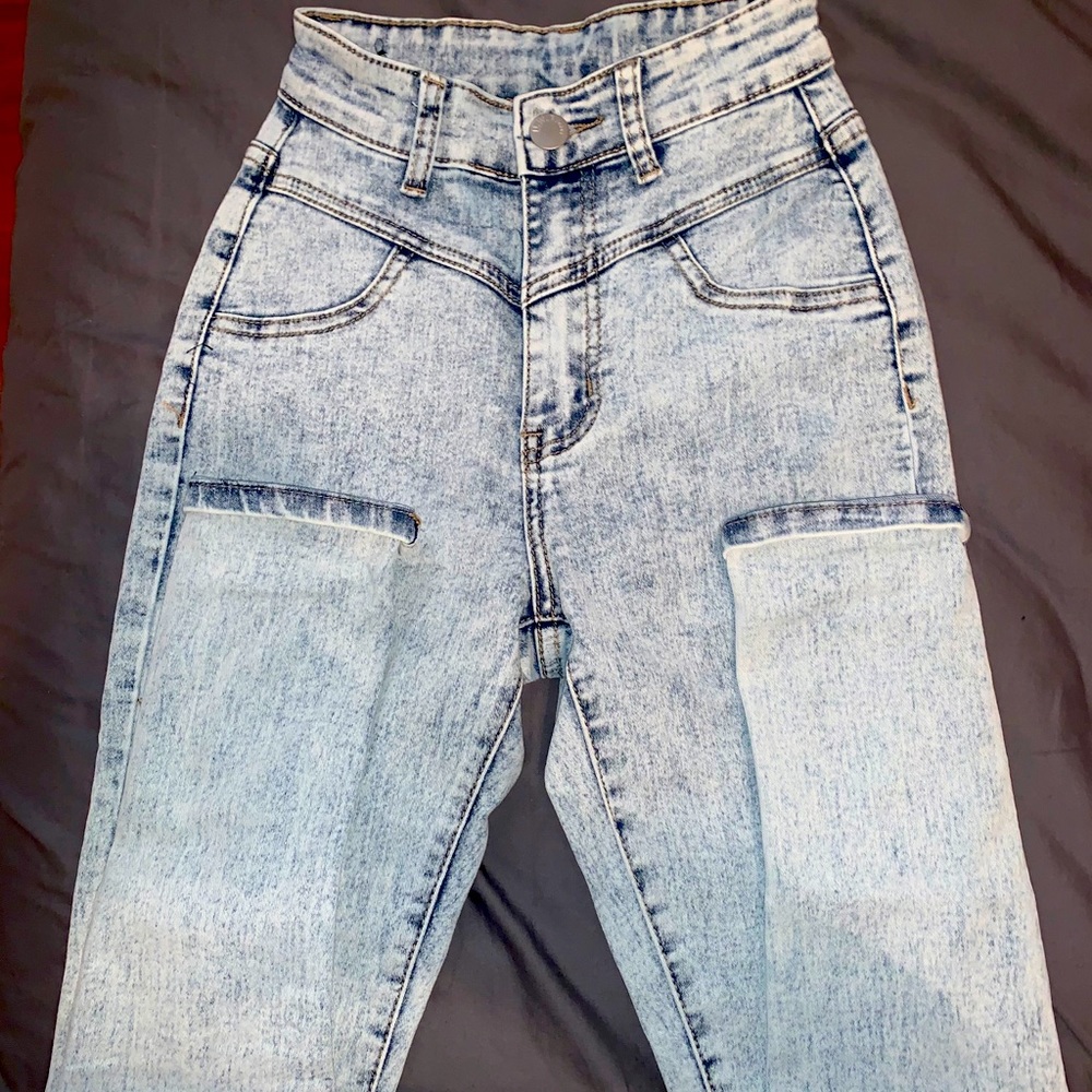 Acid wash high waist skinny jeans